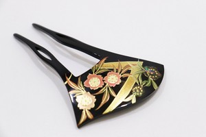 髪飾り バチ型 かんざし  ピン 蒔絵 桜  (1171-1237-010)