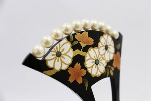 髪飾り バチ型 かんざし 蒔絵 八重桜 ブラック (1171-1246-010)