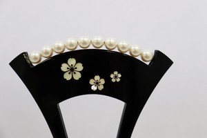 髪飾り バチ型 かんざし 蒔絵 螺鈿 パ－ル 桜 (1171-1252-020)