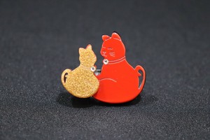 【 帯留め 】 親子猫 　レッド/ゴールド (1173-1059-010)