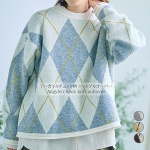 Sweater/Knitwear Check Pattern Knit Pullover