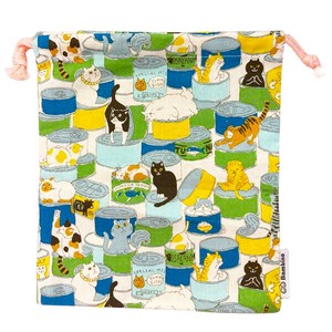 Pouch Cat Drawstring Bag Small Case Green