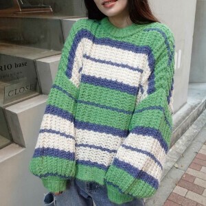 Sweater/Knitwear Multi Border Knit Pullover