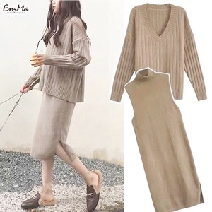 【現品即納50%off】セットアップ ニットワンピース Vネックリブニットトップス 秋 冬 【2024AW】 ZEH016