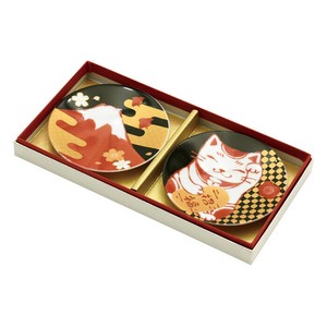 ■美濃焼ギフト■RINPA縁起小皿セット 猫＆富士山