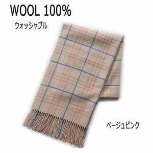 ピュアウール100％ 大判ストール おしゃれなチェック柄 洗濯可