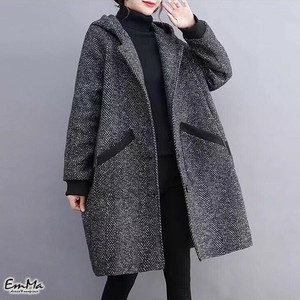 フード付きコート ヘリンボーンツイル風 オーバーサイズ ミドル丈 秋 冬  【2024AW】 EH3305