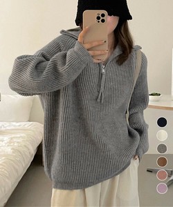 国内即納 ハーフジップニットセータースタンドカラー