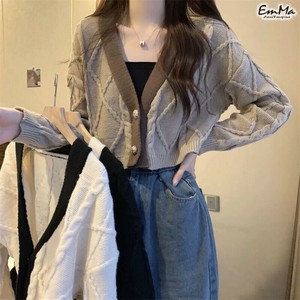 【2024AW】クロップドニットカーディガン バイカラー Vネック 秋 冬 カジュアル