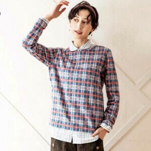 T-shirt Check Pattern Crew Neck Made in Japan
