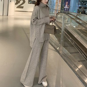 ニット セーター 長袖 ワイドパンツ  2点セット 無地  ゆったり 快適  レディース ファッション  YEA1406