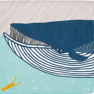 ふろしき katakata  オーガニックコットン　ナガスクジラ 風呂敷　イカ　ブルー　50×50