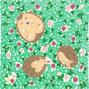 Japanese Bag Hedgehog Flower Animals Organic Cotton Green 50 x 50cm