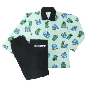【キッズアパレル】Minecraft 総柄長袖ニットシャツ グリーン