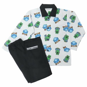 【キッズアパレル】Minecraft 総柄長袖ニットシャツ アイスグレー