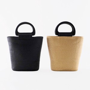 【新入荷】【春夏新作】中身が隠せるカバー布つき ウッドハンドルバッグ（2色）