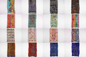 2024秋冬新作 いろいろ選べる人気の細めエスニック手刺繍マフラー★ウール100％手刺繡エスニックマフラー