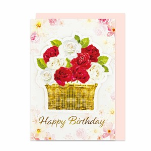 ポップアップ誕生日カード　バラ　カゴ