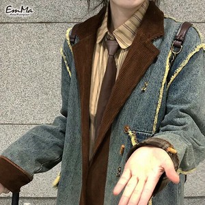 コーデュロイ襟デニムジャケット レトロカジュアル デザインジャケット  春 秋  【2024AW】 EH4248