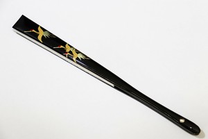 扇子 蒔絵 黒塗 鶴　(1174-1000-120)