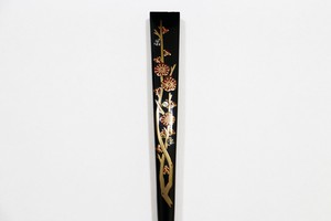 装扇子 蒔絵 輪島塗 螺鈿入り 紅梅　(1174-1087-005)