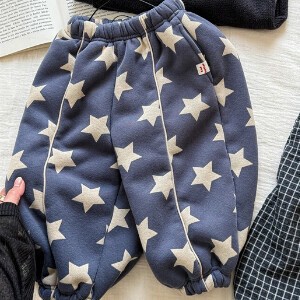韓国スタイル 2色6サイズ 星 裏ボア ロングパンツ