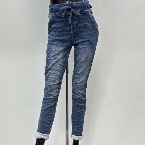 【イタリア企画/中国製】ストレッチカットデニムパンツ　膝シャーリング加工（定番人気商品）