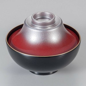 TA]4寸華富士椀 銀石目 赤ぼかし天金　日本製 和食器　耐熱ABS樹脂　食洗器対応