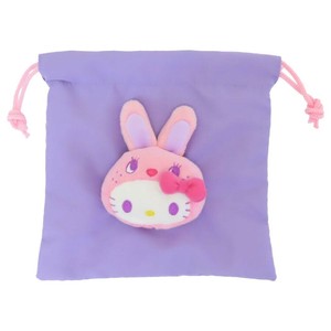 【巾着袋】ハローキティ ボアフェイス巾着 カラフルバニー PU