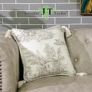 Jennifer Taylor ジェニファーテイラー☆クッション・45cm タッセル Toile de Jouy トワルドジュイ
