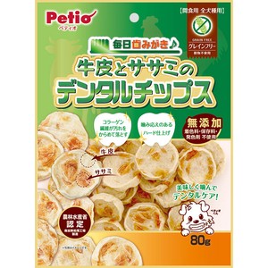 ［ペティオ］毎日歯みがき 牛皮とササミのデンタルチップス 80g