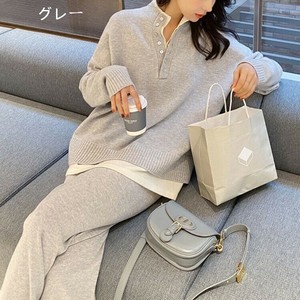 パンツスーツ 2点セット ニット セーター長袖 ゆったり 快適 レディース無地 快適  YEA1498