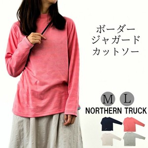 ボーダー ジャガード ハイネック プルオーバー 長袖 カットソー ロンT 無地 nt-nhce4618