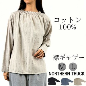 ネック ギャザー プルオーバー レディース 長袖 ブラウス シャツ トップス 綿100％ nt-nhkp4602