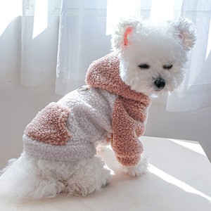 犬服 3色5サイズ ドッグウェア ボアパーカー フード もこもこ ポケット ペット服