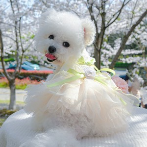 犬服 5サイズ ドッグウェア チュール ドレス リボン ペット服