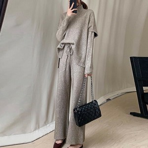 パンツスーツ ニット セーター 長袖 ゆったり  快適   無地 レディース ファッション 3点セット  YEA1517