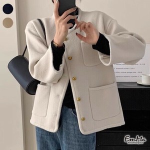 ノーカラーショートコート ショートジャケット シンプル 大人女子 カジュアル 【2024AW】  EH4241
