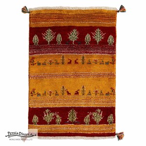 ギャッベ　ペルシャ　イラン　オーガニックウール　絨毯　ラグ　玄関マットL (約60×90cm）62×88cm　G1317