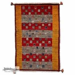 ギャッベ　ペルシャ　イラン　オーガニックウール　絨毯　ラグ　玄関マットL (約60×90cm）61×89cm　G1335