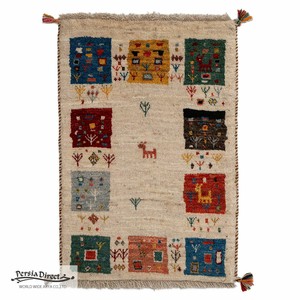 ギャッベ　ペルシャ　イラン　オーガニックウール　絨毯　ラグ　玄関マットL (約60×90cm）59×85cm　G1309