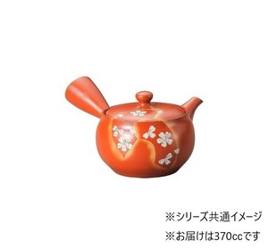富仙朱泥帯丸扇面桜急須 370cc Y-805