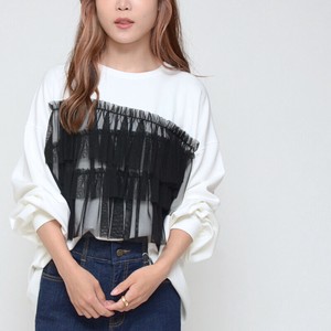 【女性らしい】三段チュールティアードトップス