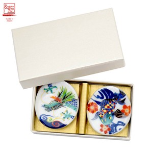 ●日本製 美濃焼 ギフト 和食器 食器 陶器●千歳の縁 箸置セット 鯉＆龍 セラミック藍
