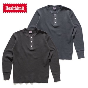 ヘルスニット【Healthknit】メンズ サーマルキングワッフル ピグメント 染め ヘンリーネック ロンT 長袖