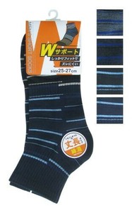 紳士 綿混Wサポート丈長ライン入ショートソックス402-5-2 黒4・紺2・チャコール2・グレー2 48-459