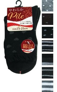 婦人 綿混やわらか10種柄入パイルソックス364-1-1 10種アソート 48-424
