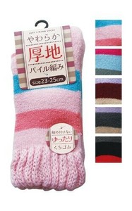 婦人 アクリル混ボーダー柄パイルソックス363-5-1 色アラカルトアソート 48-428