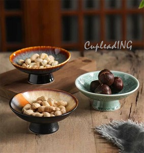 【定番商品】激安セール レトロ 窯変 禅意 高脚皿 大容量 菓子皿 茶菓子皿 ドライフルーツ皿 海草皿 家庭用