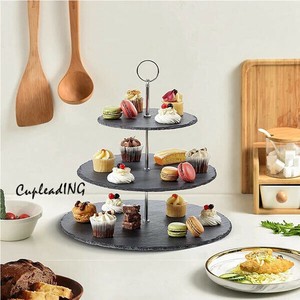 ＜人気商品＞INSスタイル ケーキ棚 三段重ねケーキ棚 スレートケーキ棚 カフェケーキ棚 菓子皿 盛り付け皿